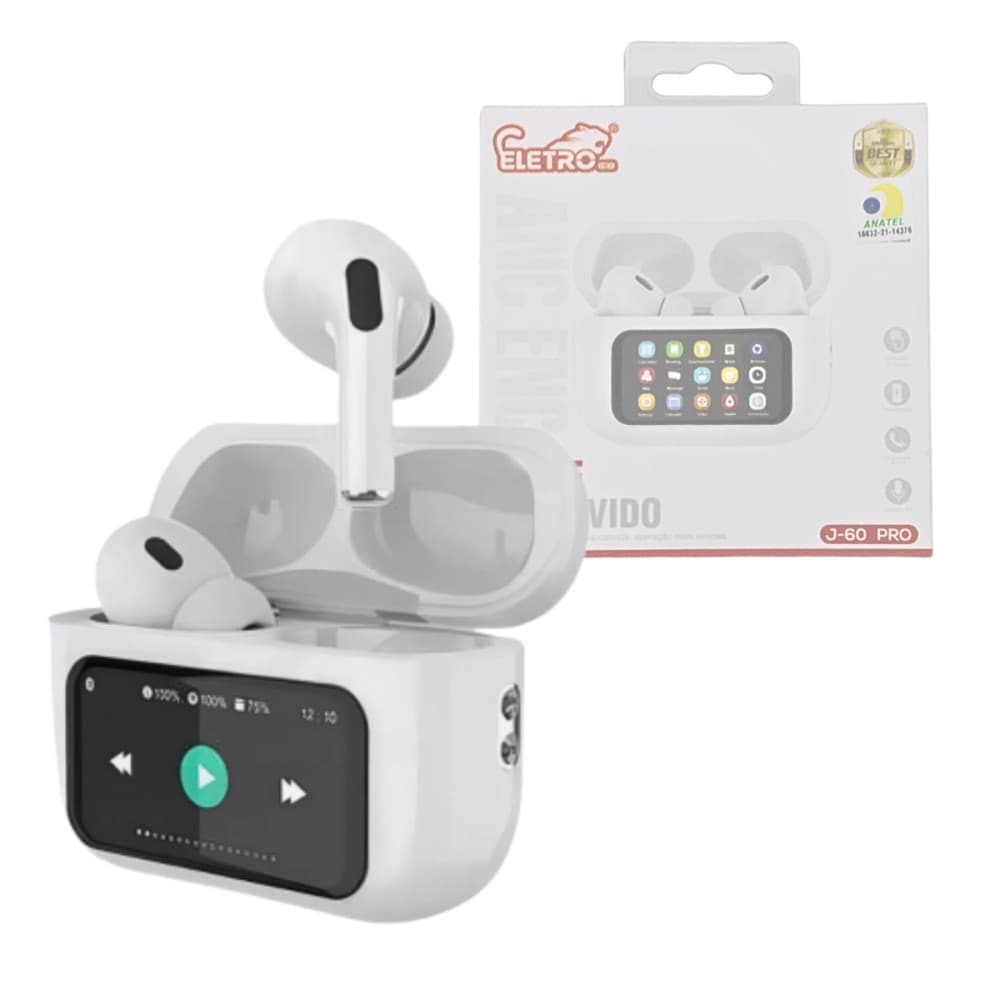 Fone de Ouvido Intra Auricular Bluetooth com Case de Carregamento com Tela LCD Fone de Ouvido Intra Auricular Bluetooth