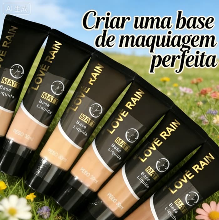 ✨Love Rain Base Líquida Matte Cobertura Alta e 6 Tons  Criar uma base de maquiagem perfeita ✨ 