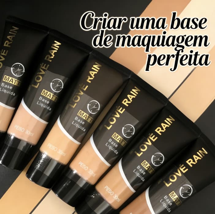 🎊  Love Rain Base Líquida Matte - Cobertura Alta e 6 Tons - Criar uma base de maquiagem perfeita 🎊