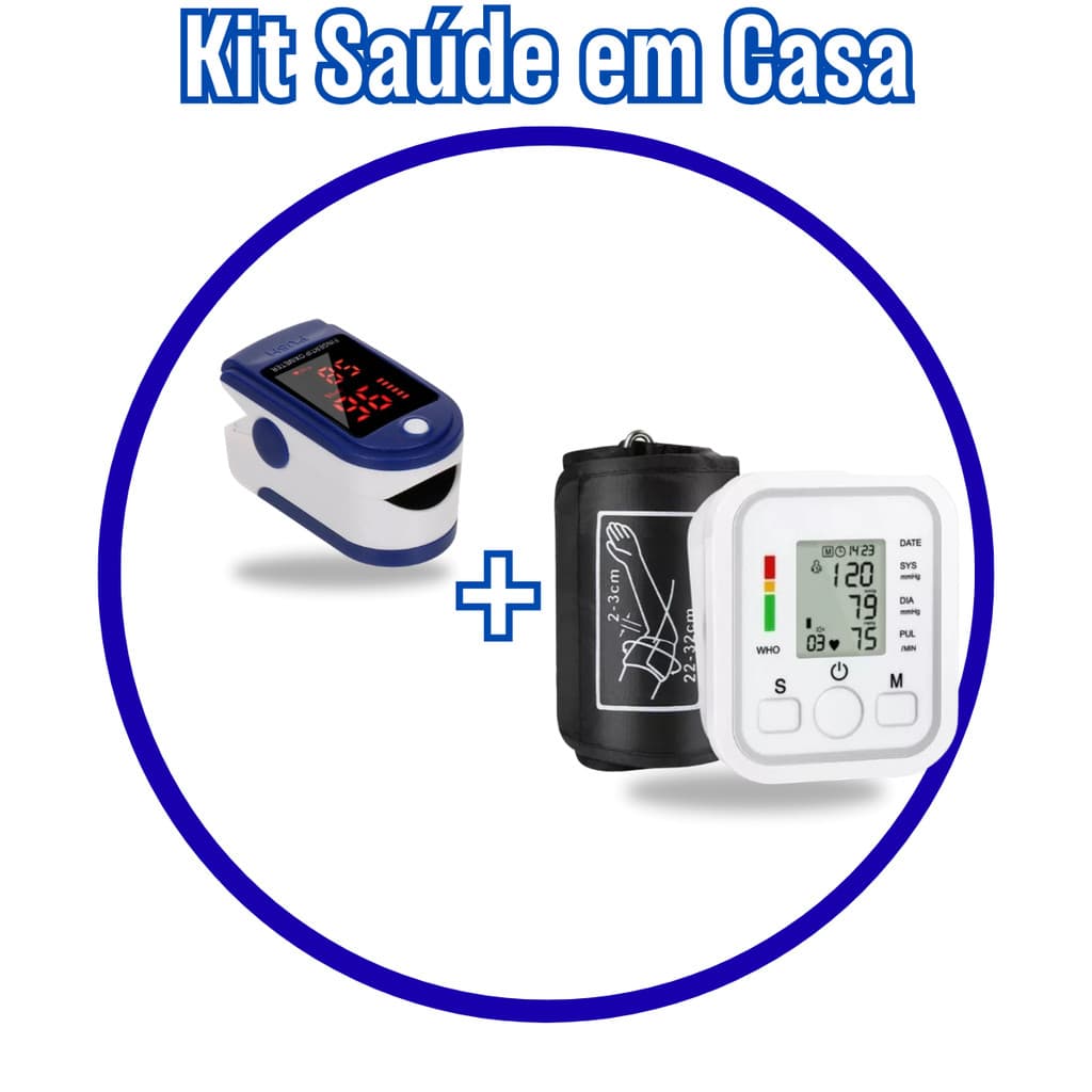 Kit Oxímetro de Dedo + Aparelho de Pressão Digital Braço Monitor Pressão Arterial Automático Saúde em Casa