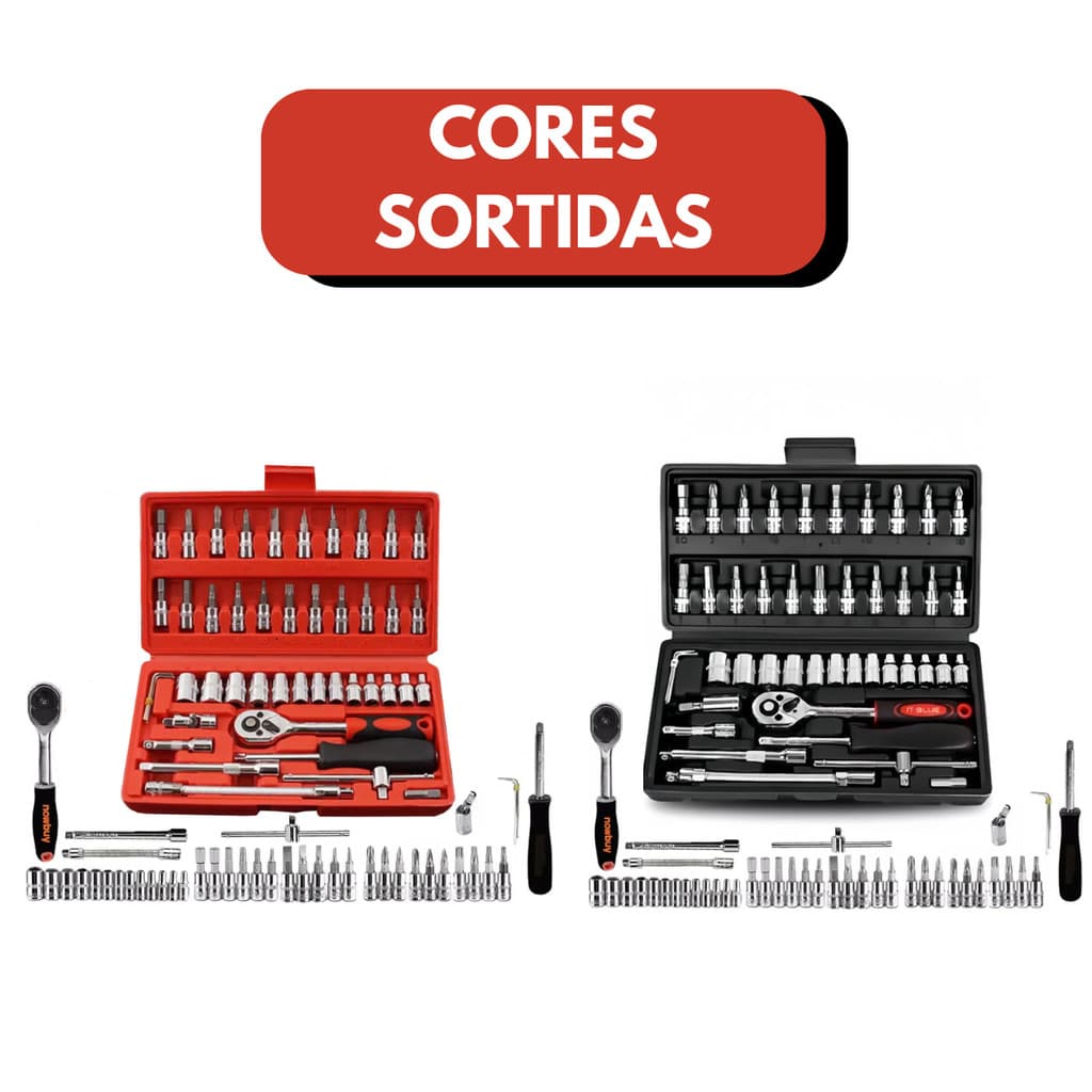 Maleta de Ferramentas com 46 Peças c/ Soquete, Chave Catraca Reversível Com Maleta Jogo De Ferramentas aço.