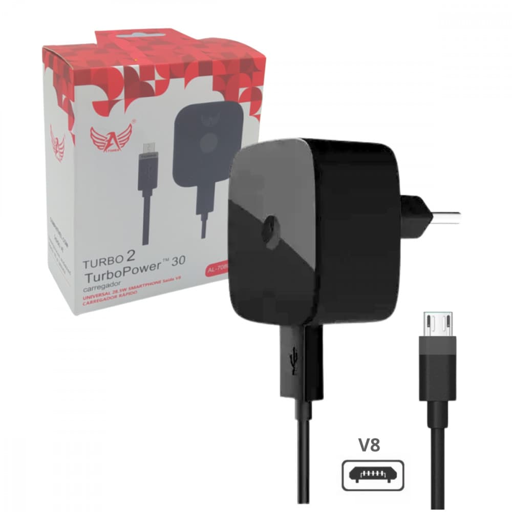 Carregador Turbo Power Altomex AL-7080 V8 2.4A Carregador Rápido + Cabo Micro USB V8
