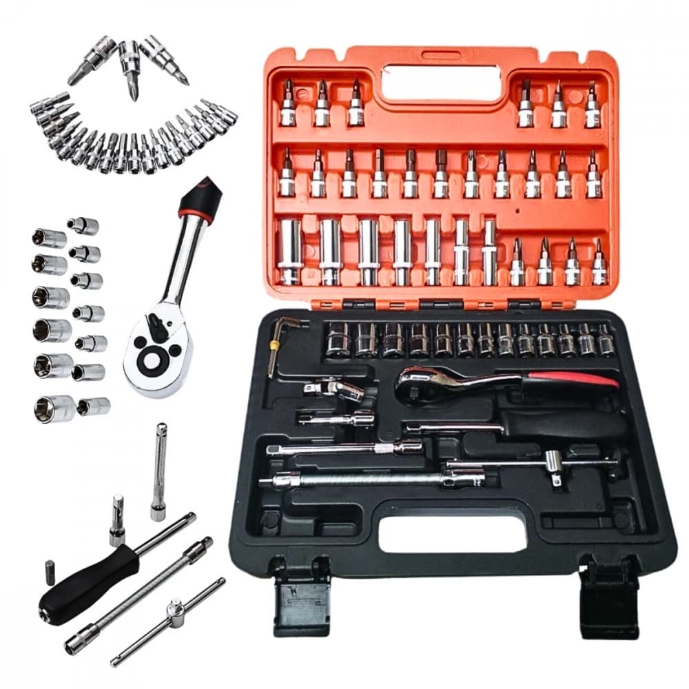 Jogo de Soquetes Maleta 53 Peças Chave Catraca Reversível Bits Kit Kapbom Profissional KA-6090