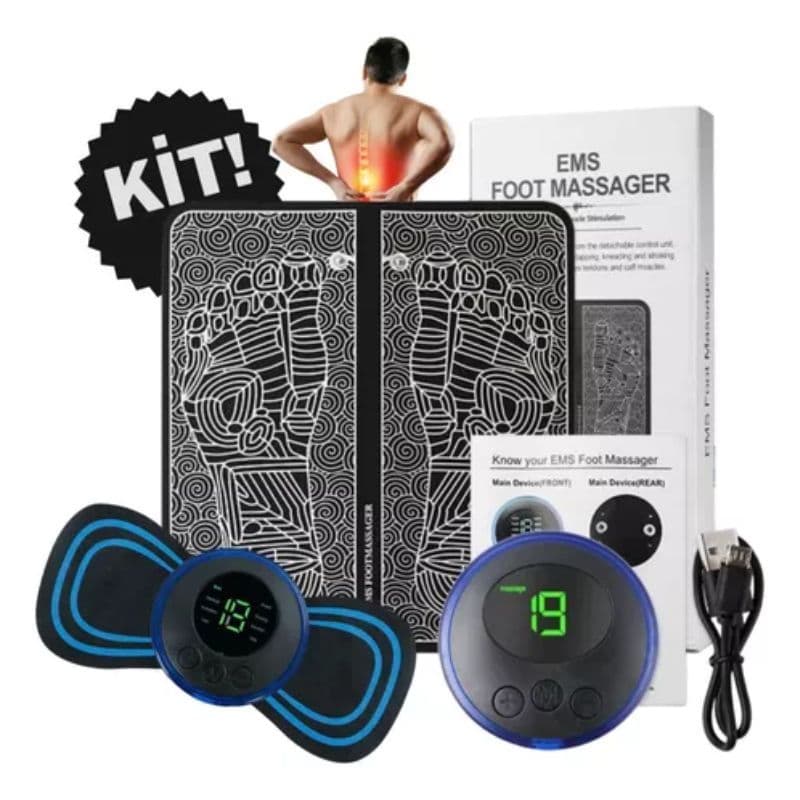 Kit EMS Elétrico c/Tapete Massageador + Mini Massageador Portátil Estimulador Muscular Fisioterapia.
