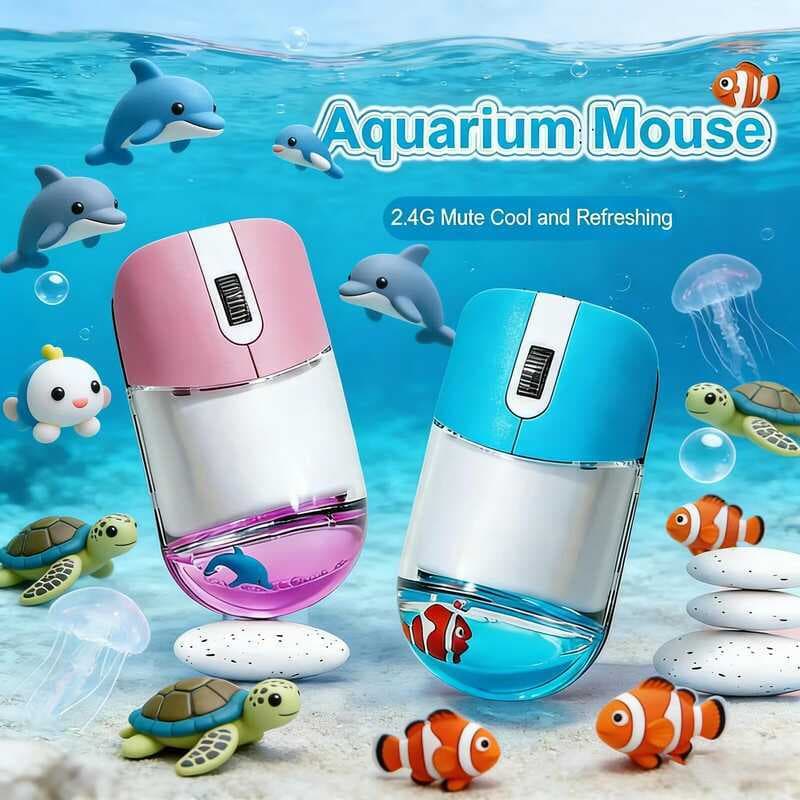 Mouse Sem Fio 2.4G Frutiger Aero Bonito Flutuante Oceano Animal Boneca Aqua Líquido Para Portátil PC Notebook