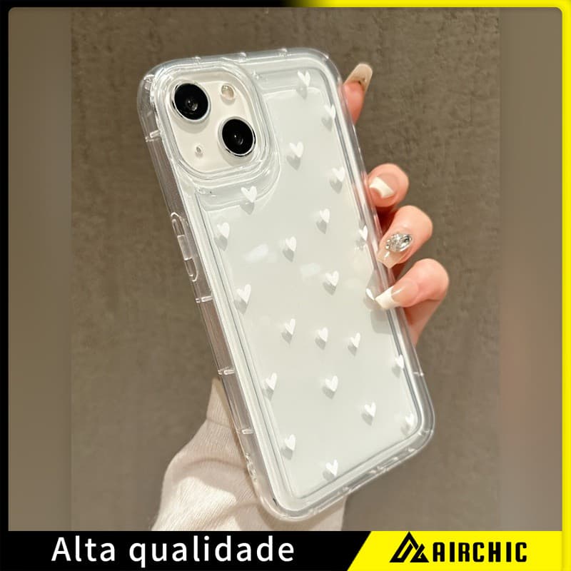 Corações brancos Capinha Capa de Transparente Para iPhone 11 14 15 16 12 17 13 pro max 7/8 plus produto em alta