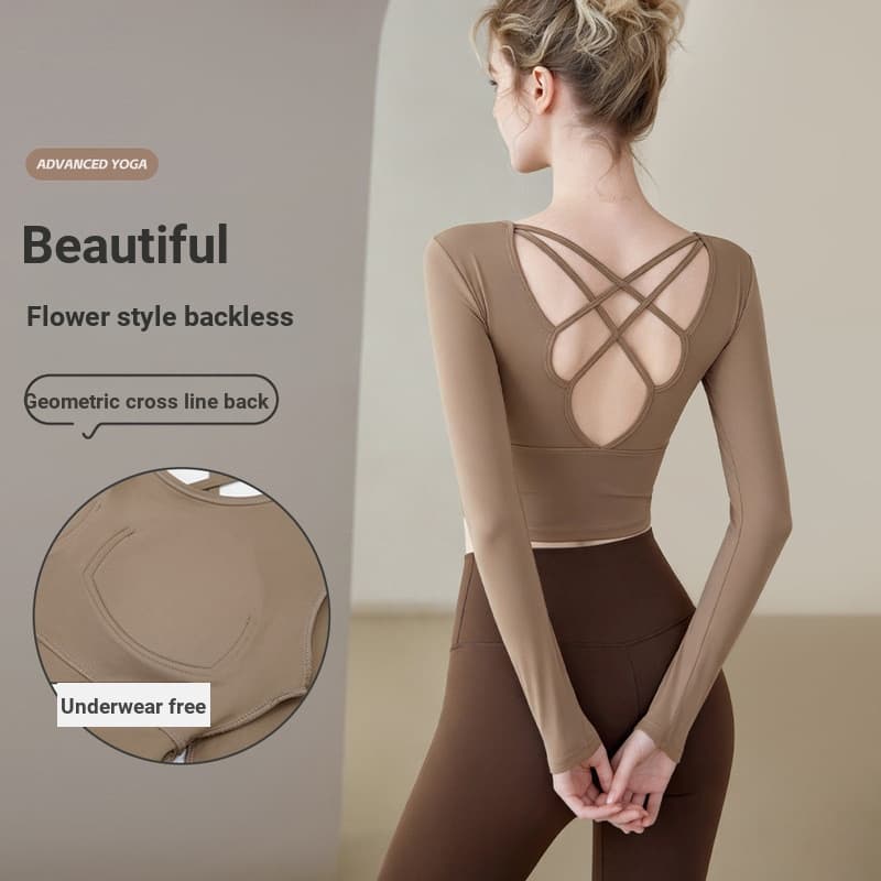Roupas de Yoga femininas 2026 outono inverno esportes roupas de treinamento de Fitness oco bela cinta almofada no peito 