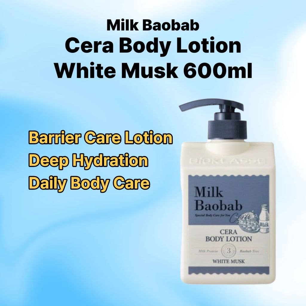 [Leite Baobab] Cera Loção Corporal Almíscar Branco 600ml Hidratante Ceramida Fragrância Cuidados Corporais Pele Suave E 
