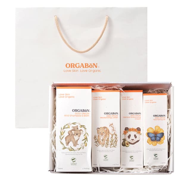 [ORGABON] Conjunto De Presente Para Chá De Bebê Orgânico Vegano Kit De Cuidados Com A Pele Do Loção Creme Óleo Shampoo B