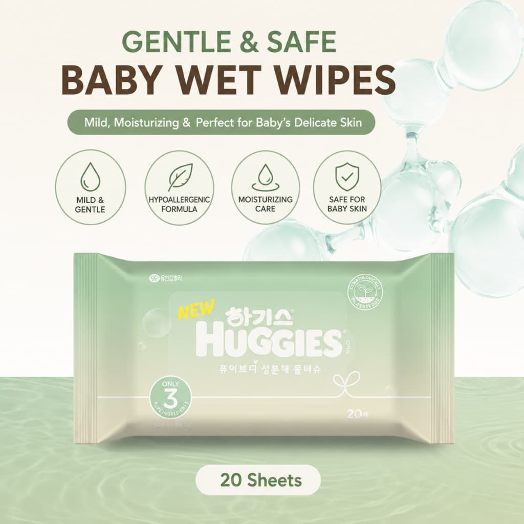 Huggies Lenços Umedecidos Premium Naturalmente Feitos Para Bebês , 20 Folhas , Toalhetes Hidratantes Portáteis Recém-Nas