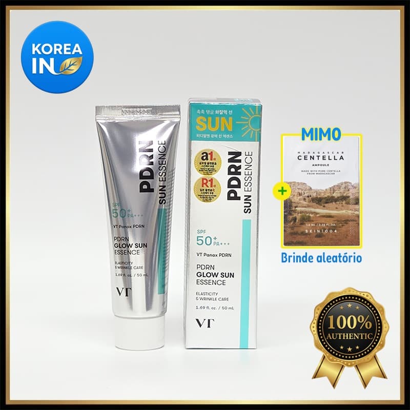 VT Cosmetics PDRN Glow Sun Essence 50ml - Protetor Solar FPS50 Primer Coreano Anti-idade Manchas