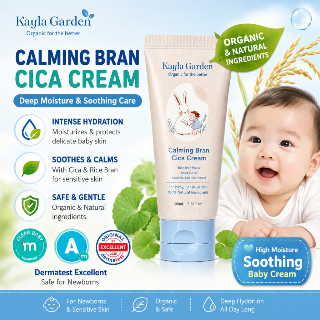 Kayla Garden Calming Bran Cica Creme 100ml Orgânico Bebê Hidratante Calmante Para Recém-Nascidos Pele Sensível Fraldas C