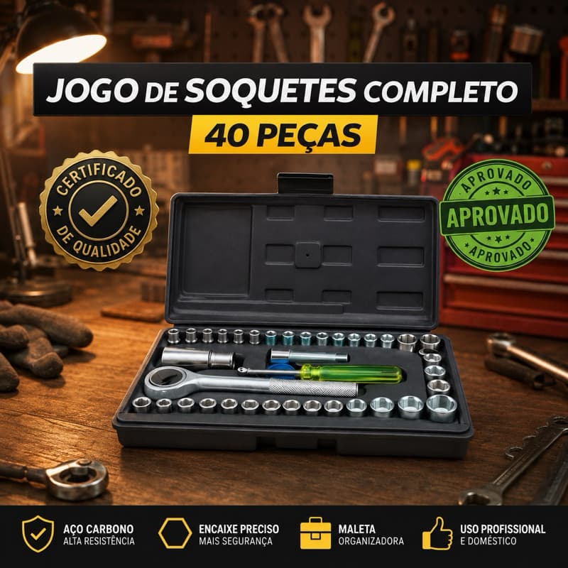 Jogo De Soquete 40 Peças Chave Catraca Reversível Resistente à Pressão Resistente à Abrasão