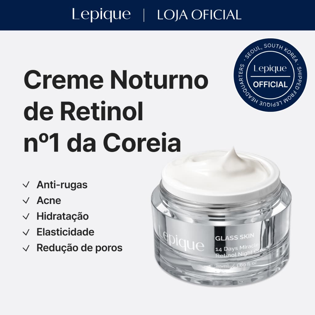 Lepique Loja Oficial｜Creme Noturno com Retinol 50ml｜Creme Noturno Ultimate｜Colágeno, Centella, Ácido Hialurônico｜Cuidado Anti-Idade Premium｜Sem Fragrância｜Feito na Coreia