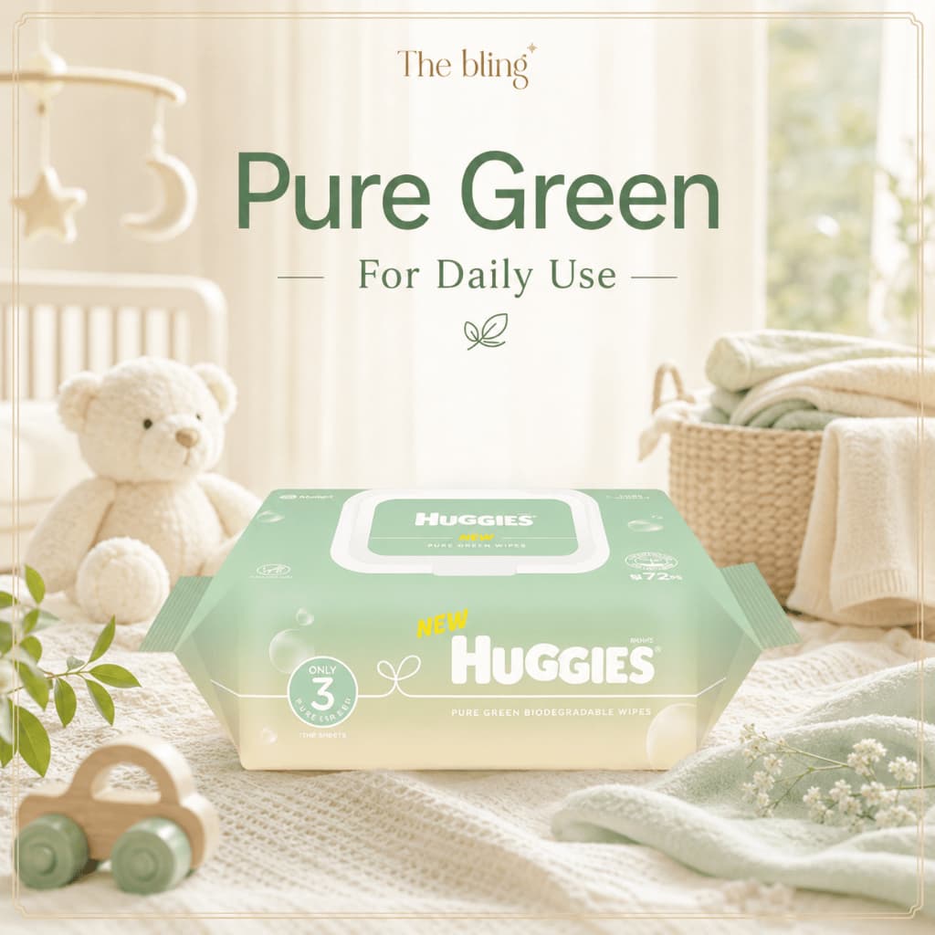 [Tipo De Touca De Lenços Umedecidos] Huggies Pure Green Para Bebês 55gsm 72 Folhas x 10 Pacotes Diários Coreanos Cuidado