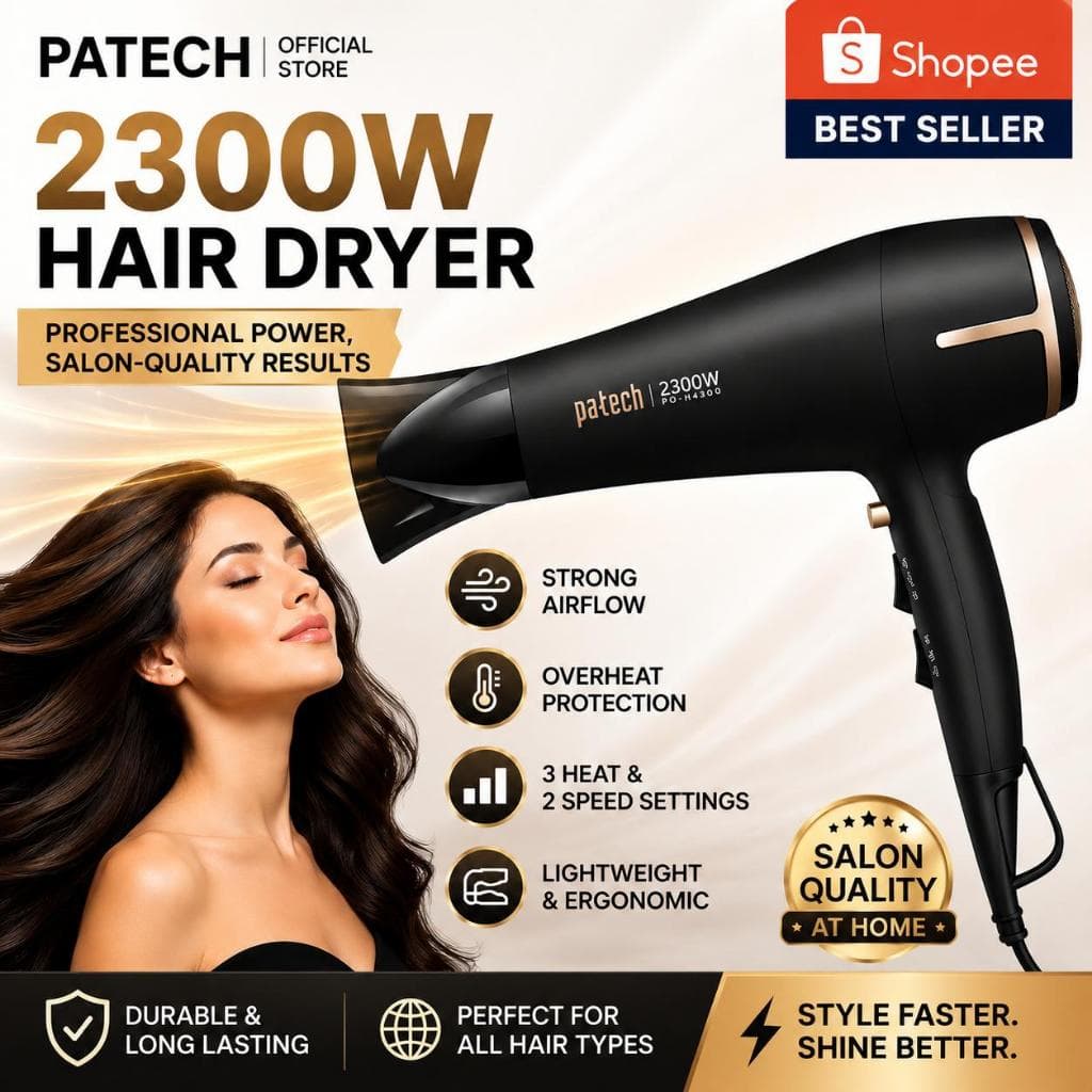 PATECH 2300W Secador De Cabelo De Alta Potência Profissional Secagem Rápida Estilo De Salão De Beleza Ar Quente E Fresco