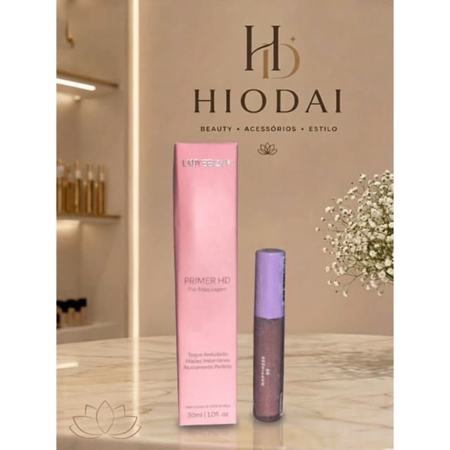 Kit de Maquiagem Primer HD Lady Beauty 30ml + Batom Líquido / Gloss