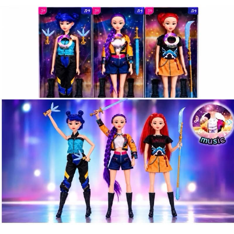 Boneca Guerreiras KPop Demon Hunters Articulada Musical 32cm Musical 38.5cm