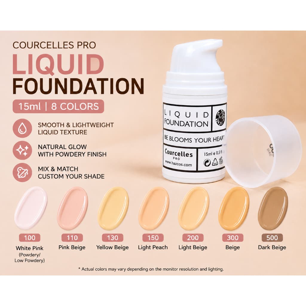 COURCELLES PRO Base Líquida 15ml 8 Cores Profissional Maquiagem Acabamento Em Pó De Longa Duração