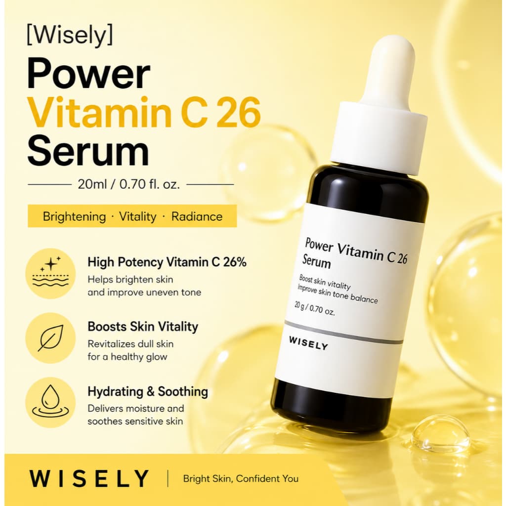 [Wisely] Soro Power Vitamina C 26 , 20ml | Iluminador Impulso De Brilho Cuidados Antioxidantes Com O Tom Da Pele K-Belez