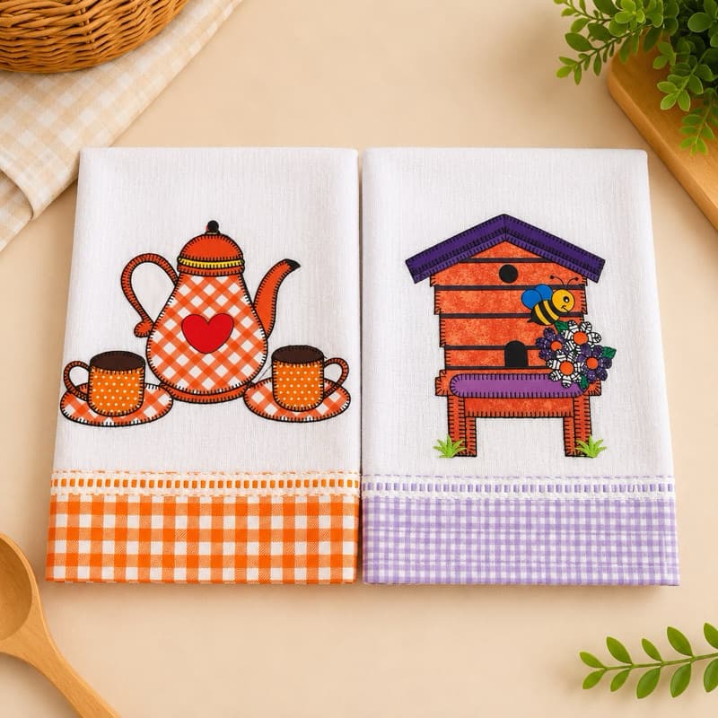 Kit com 2 Panos de Prato em Patchwork – Tecido Pé de Galinha