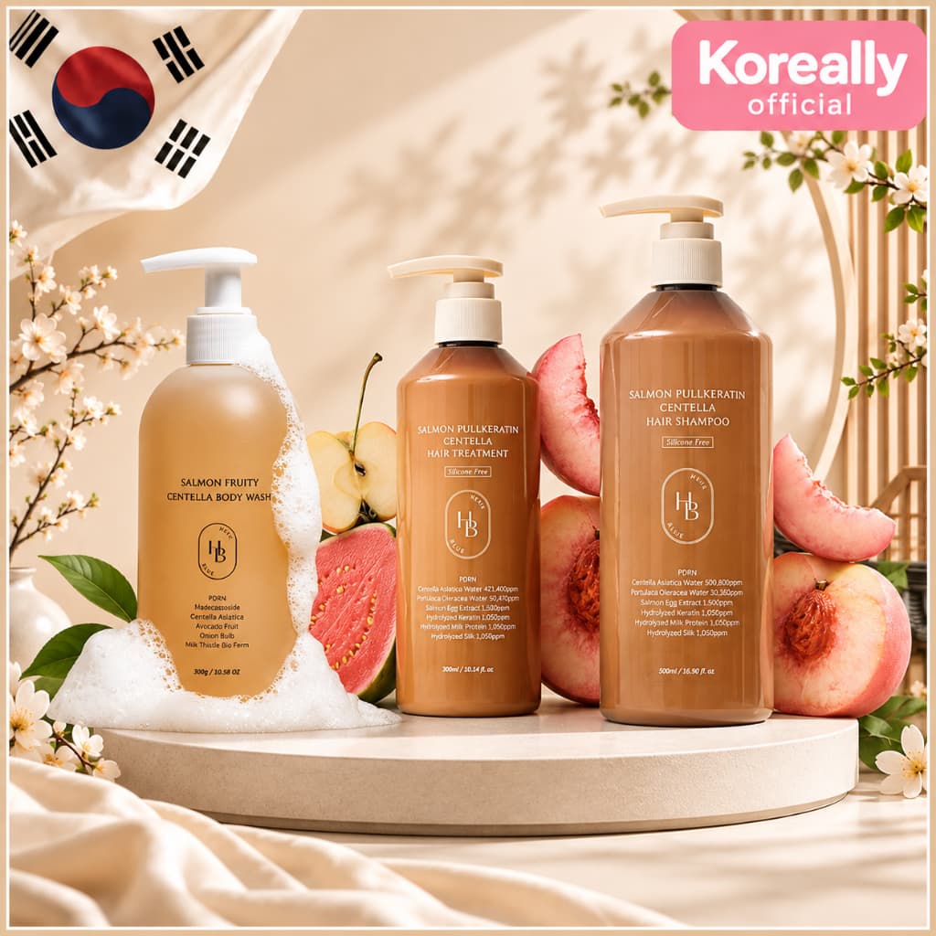 HEVEBLUE Salmon Centella Hair & Body Care Collection Shampoo Tratamento Lavagem Corporal Hidratante Cuidados Diários