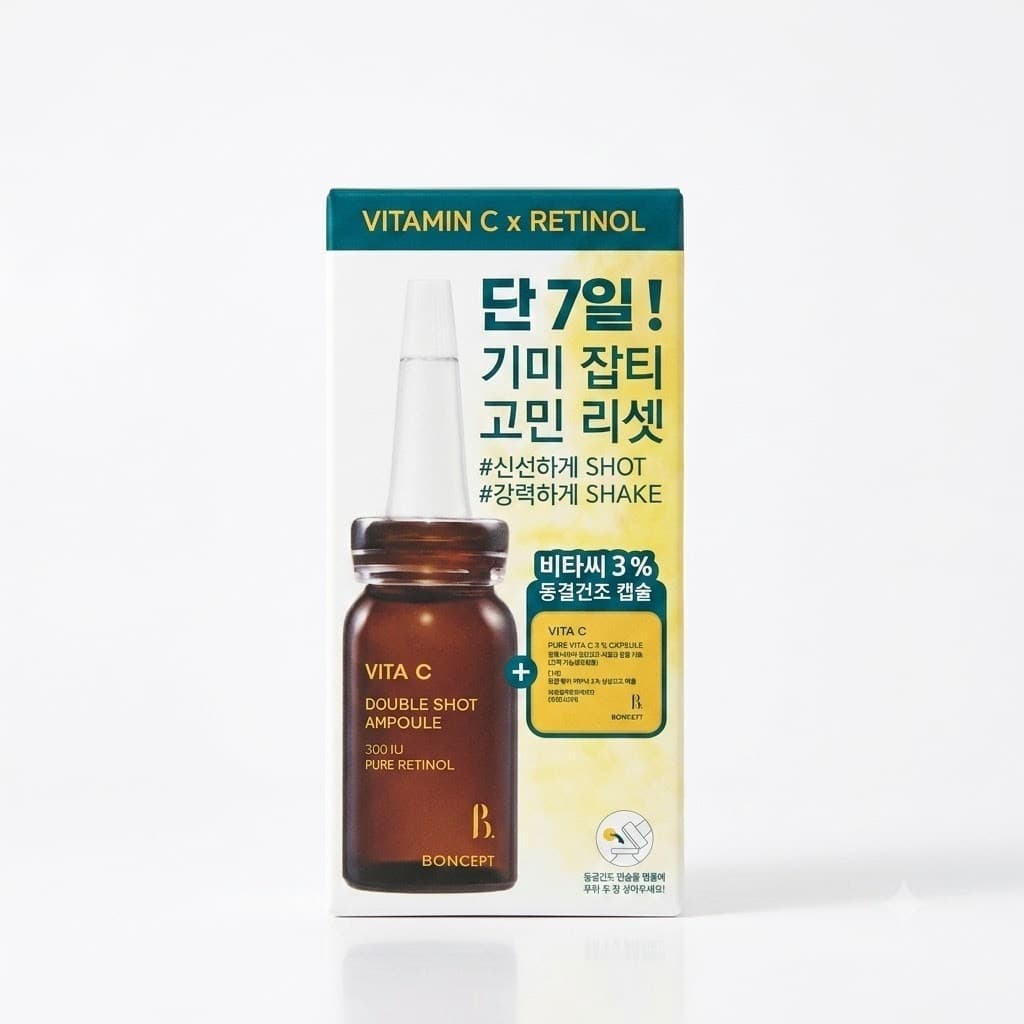 [BONCEPT] Vitamina C 3 % + Ampola De Retinol Double Shot Kit De Para Redefinição De Pele De Manchas Escuras De 7 Dias (C