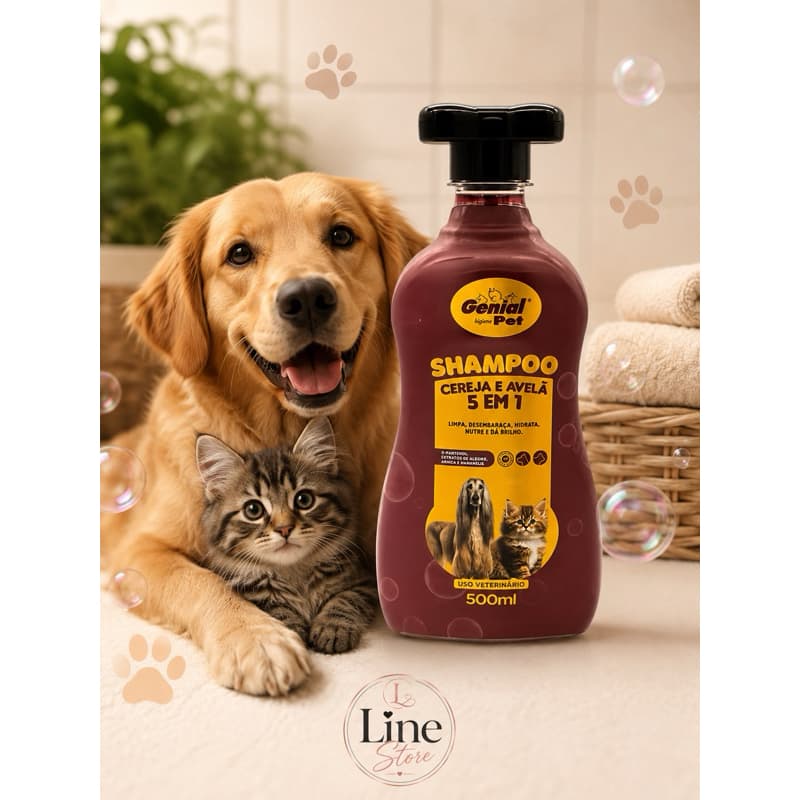 Shampoo 5 em 1 Cereja e avelã 500ml -Genial pet - Para cães e gato