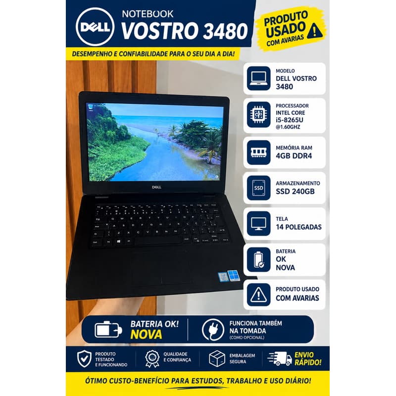 Notebook Dell Vostro 3480 / 4gb ram / SSD 240gb/ Intel core i5 oitava geração