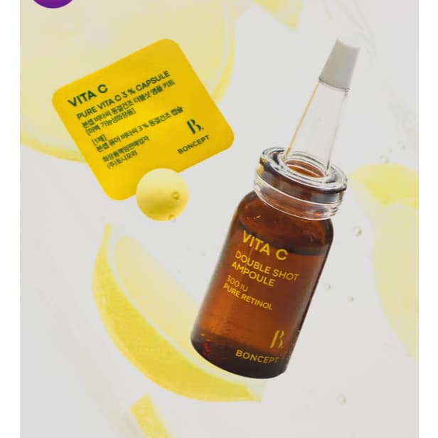 [Essência Iluminadora De Pele] Boncept Vita C Double Shot Ampoule 300IU Pure Retinol-Soro 3 % De Vitamina Reduz Manchas 