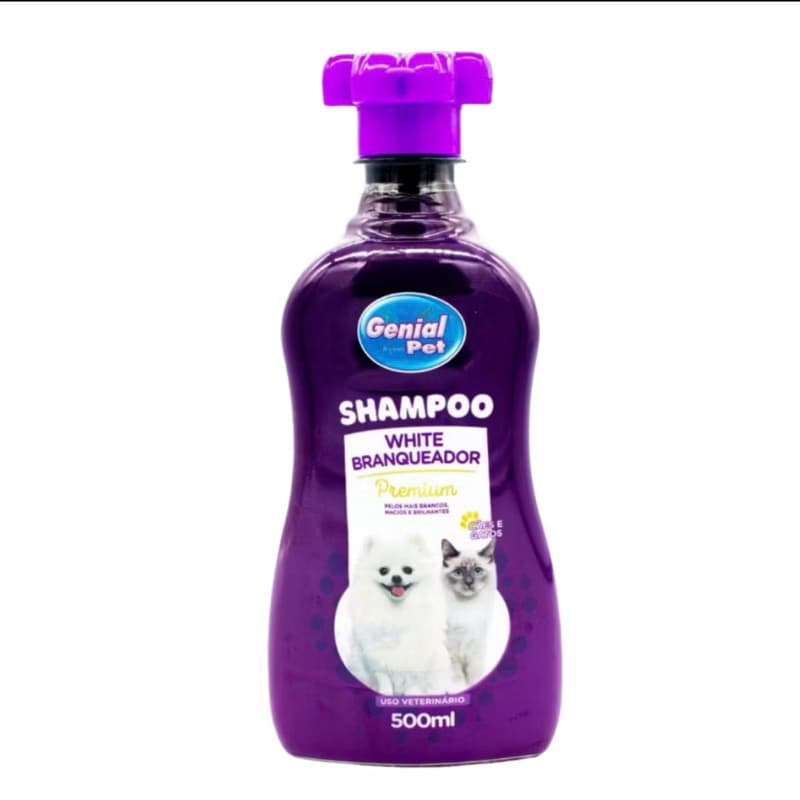 Shampoo White Branqueador Premium Genial Pet 500ml para Cães e Gatos