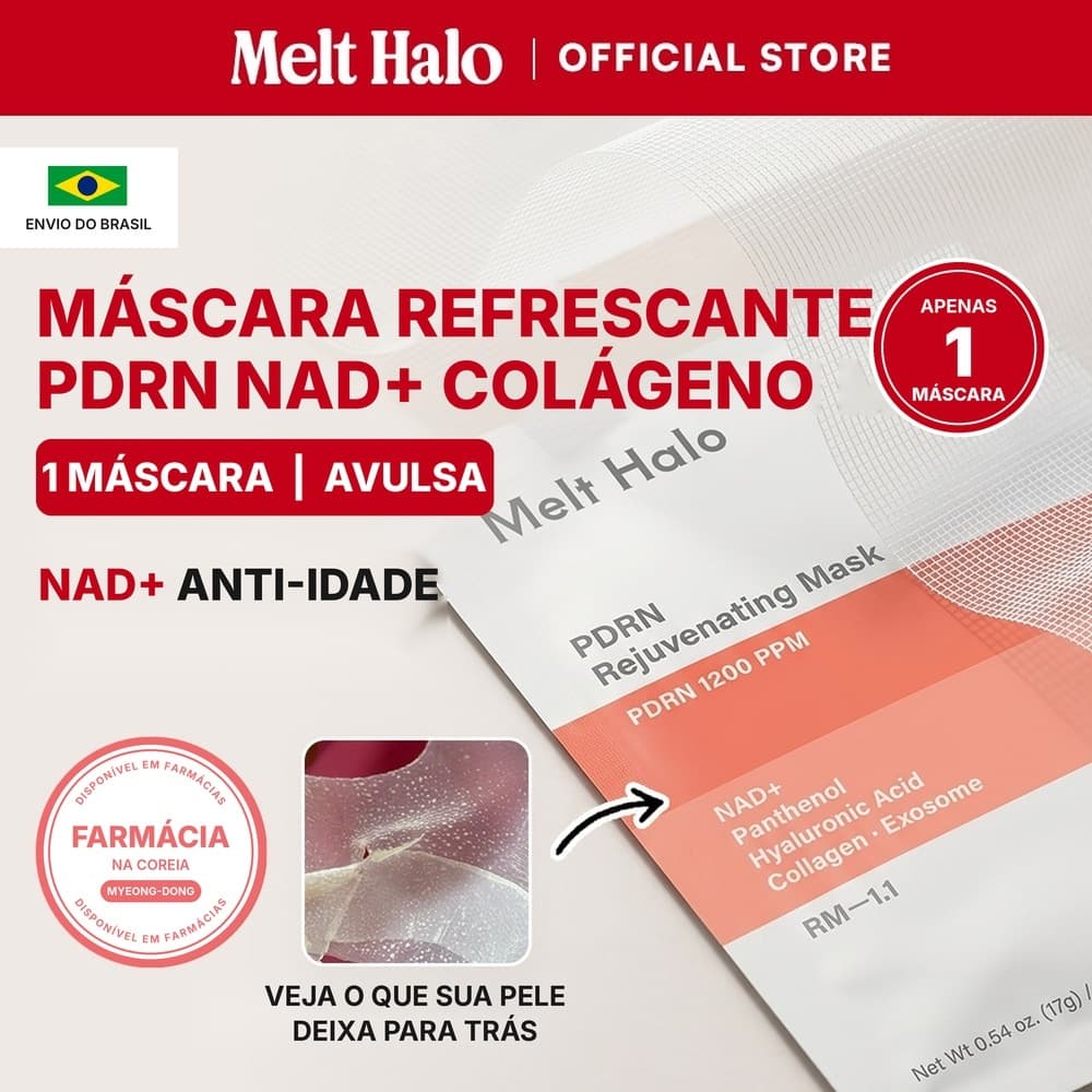 [1 Máscara] MeltHalo Máscara Facial Coreana PDRN NAD+ Anti-idade