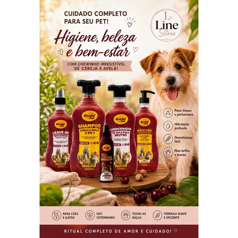 kit completo para seu pet- Shampoo+ Condicionador+ Máscara+ Leave in+ Colônia Genial Pet