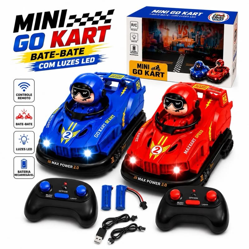 Carrinho Mini Go Kart Controle Remoto Bate-bate Com Luz Led