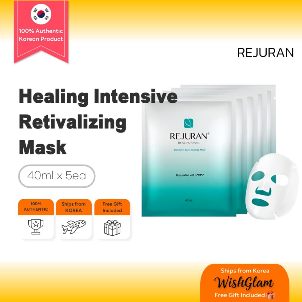 REJURAN Healing Mask Intensive Revitalizing Mask 5 unids. | Máscara Facial Reparadora com PDRN | Regeneração da Pele • Hidratação Profunda • Anti-idade • Skincare Coreano • Original • Enviado da Coreia