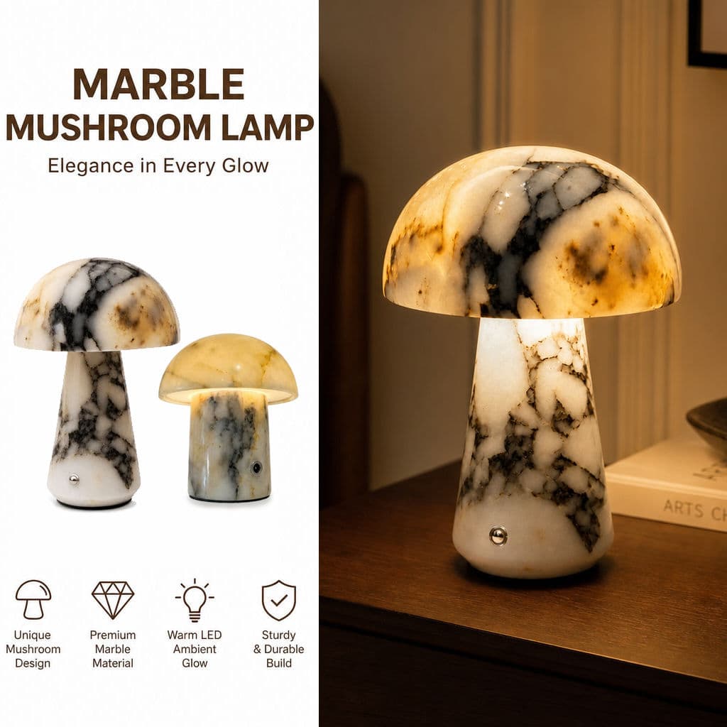 Luminária De Cogumelo Mármore Natural 3 Tons De Cor Luminária De Mesa LED Para Decoração De Quarto
