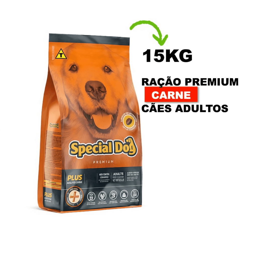 Ração Special Dog Cães/Cachorros Adultos Carne Plus 15kg 22% proteína premium Envio Imediato!
