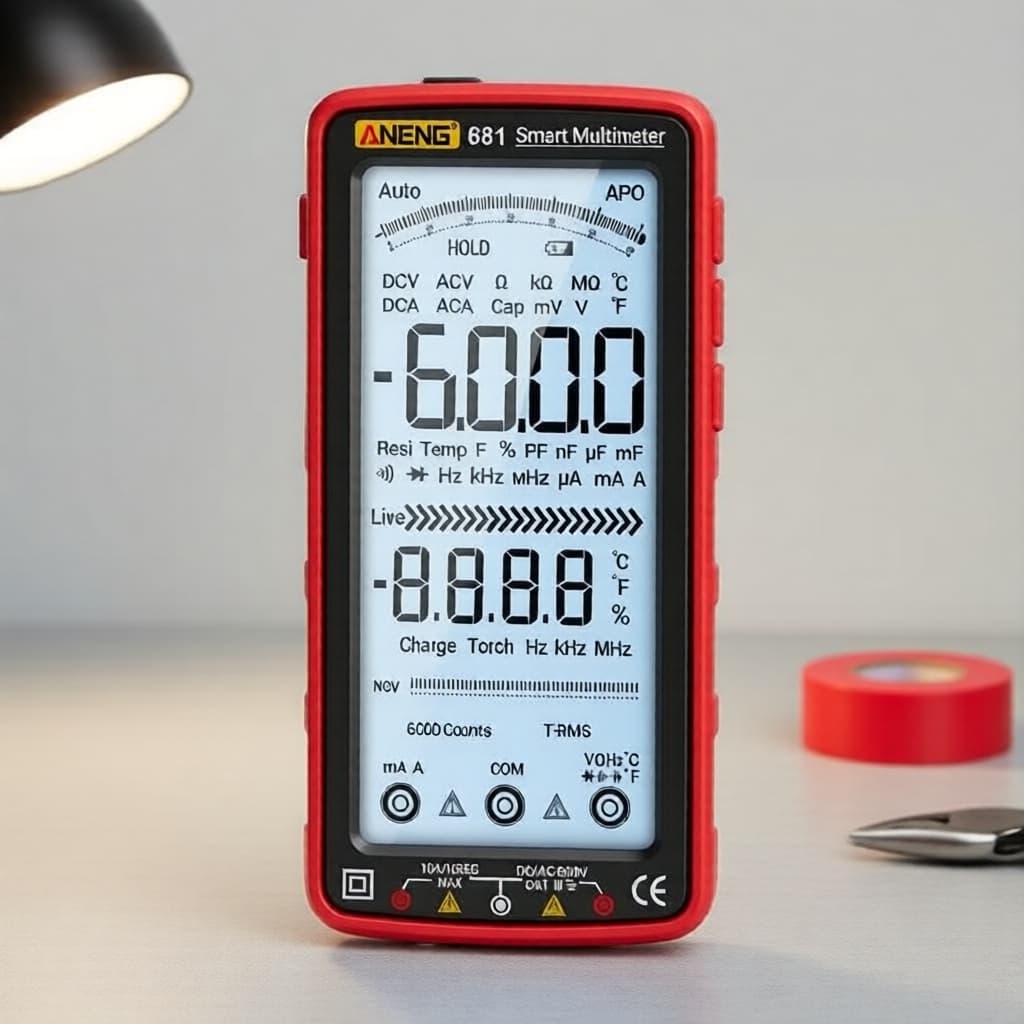  Multímetro Digital ANENG 681 com detecção de NCV, display LCD, teste de tensão AC/DC e corrente