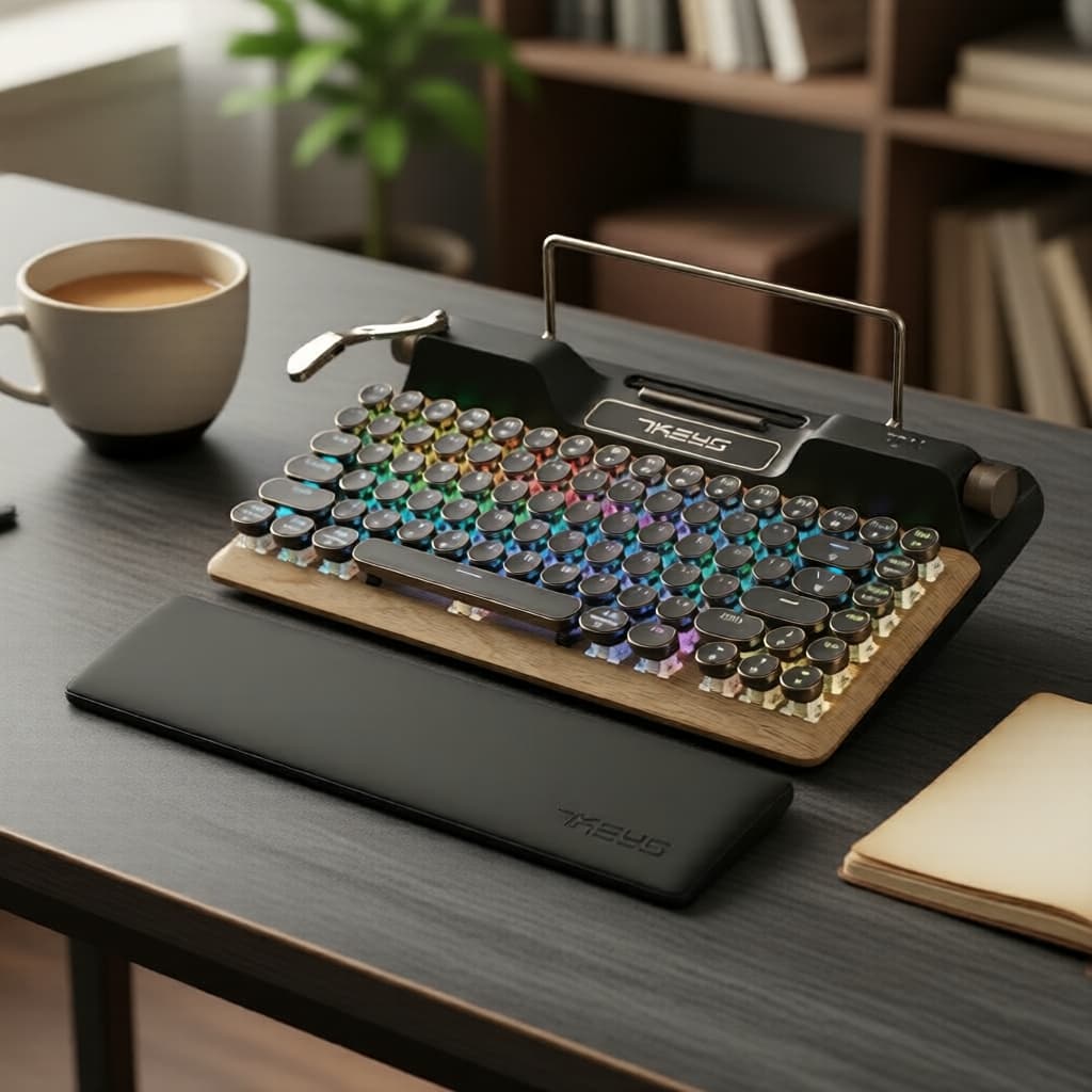 Teclado Bluetooth Mecânico com Estilo Retrô | Mini Sem Fio para iPad e Tablet