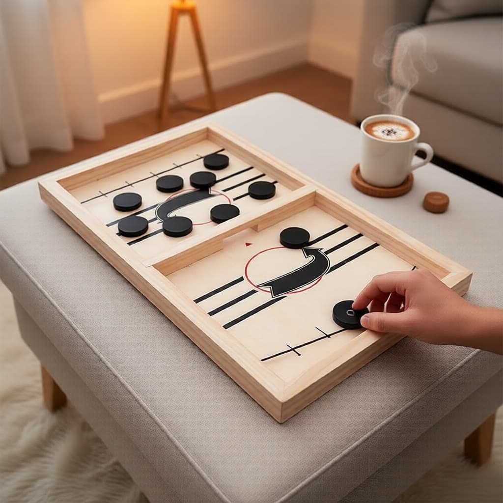 Jogo de Puck de Madeira - Jogo de Tabuleiro Pai-Filho, Ideal para Noites em Família e Formaturas