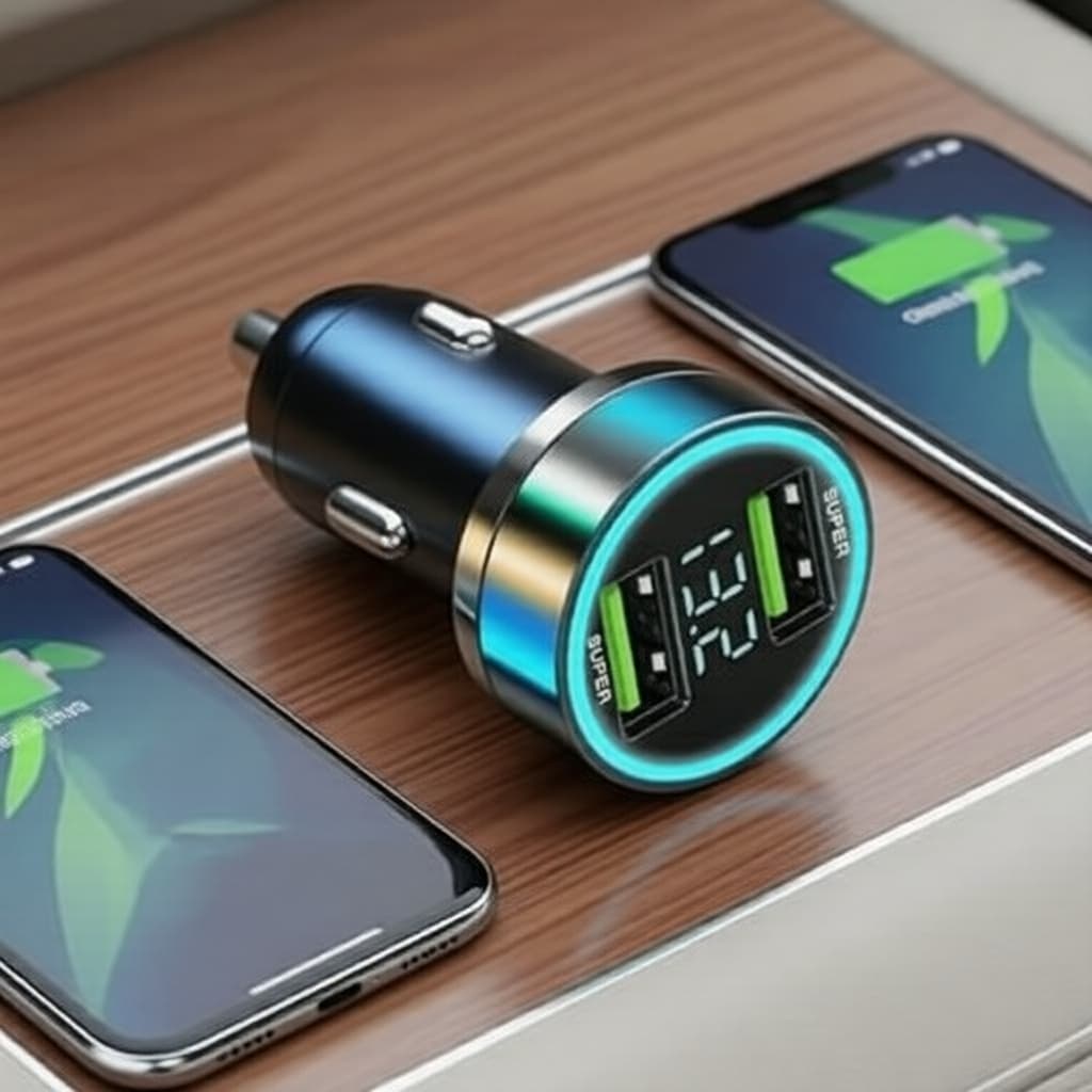 Carregador Veicular USB Duplo com Medidor de Tensão Digital