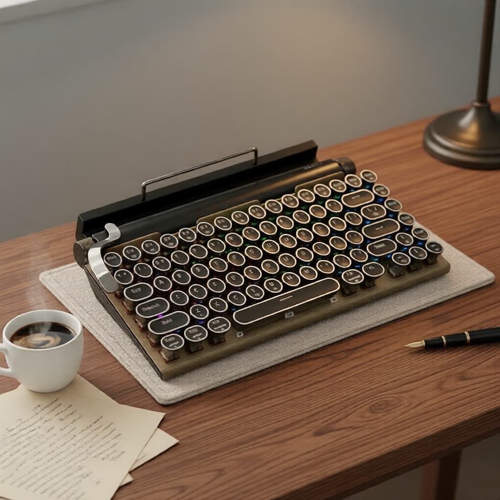 Teclado Mecânico Retrô RGB | Sem fio, Troca Rápida para Laptop/iPad/Tablet/Smartphone