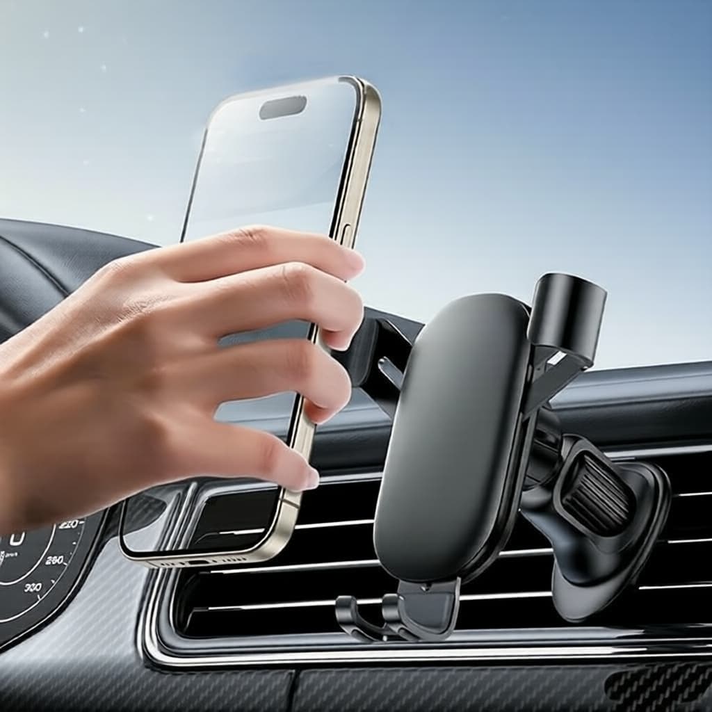Suporte de Celular para Carro, Fixação por Ventosa no Painel e Saída de Ar