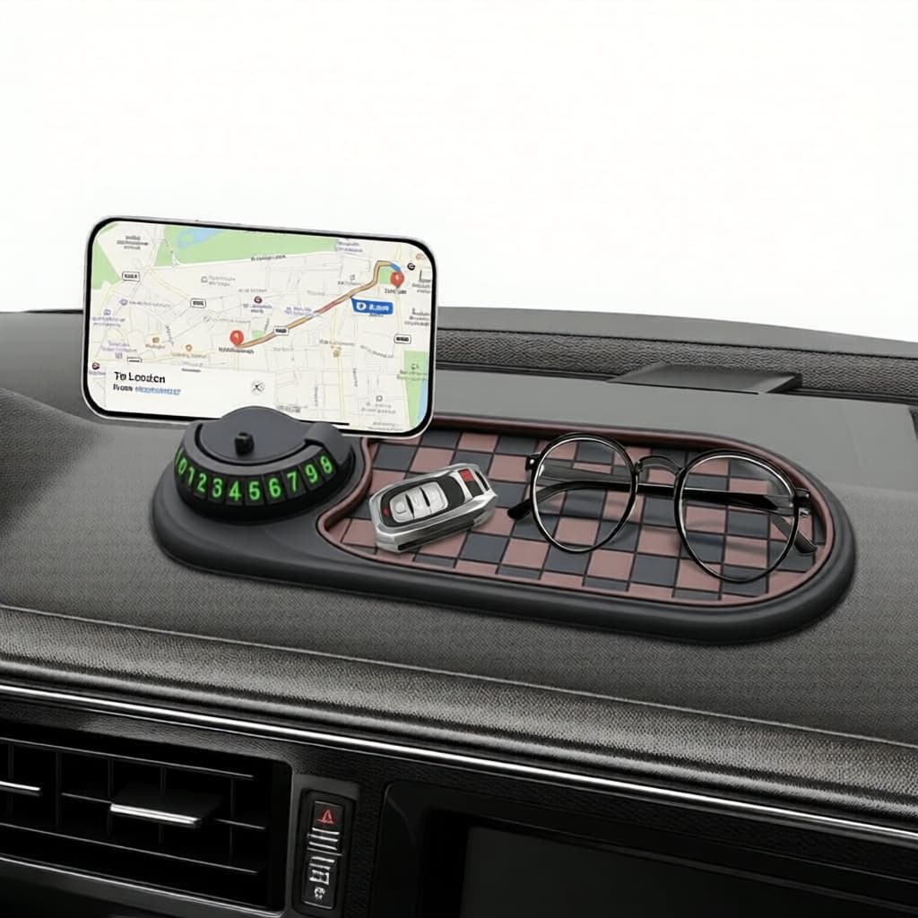 Tapete Antiderrapante Multifuncional para Painel de Carro com Suporte para Celular e Exibição de Número de