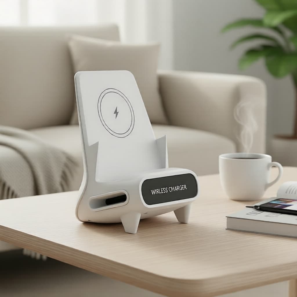 Carregador Sem Fio Rápido e Suporte de Mesa para Celular Compatível com iPhone 17/16/15 e Dispositivos Samsung