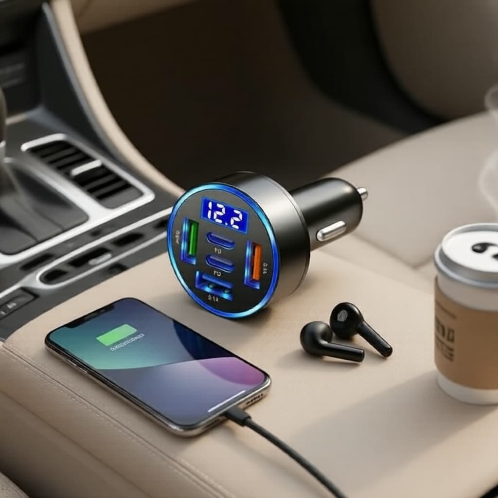 Carregador Veicular USB 100W de Carregamento Rápido QC 3.0 com Adaptador Tipo-C para iPhone 14/15, Xiaomi 14, Samsung,