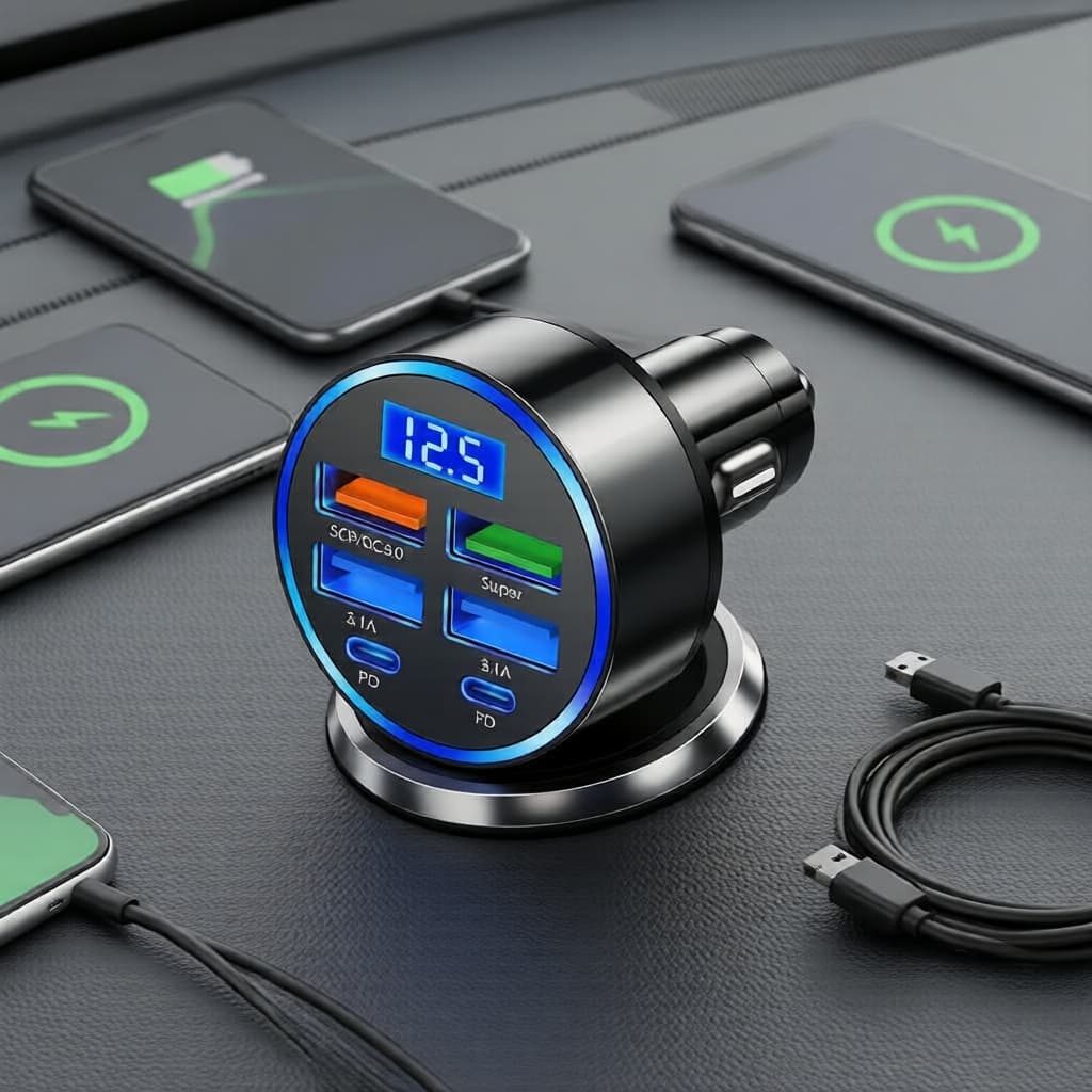 Hub Carregador Veicular USB 66W 6 em 1 para Múltiplos Dispositivos