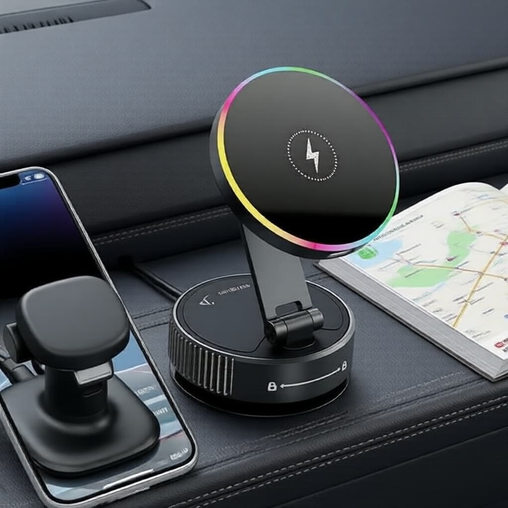 Suporte de telefone para carro rotativo 360°, adsorção magnética a vácuo, carregamento sem fio