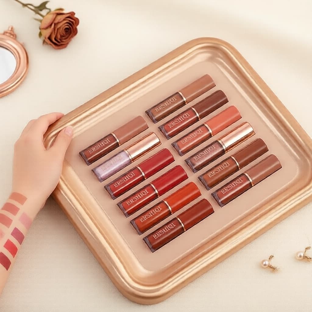 ErshiQi Conjunto de Lábios 12 Peças: Batom Líquido Matte e Batom Brilho Labial à Prova d'Água