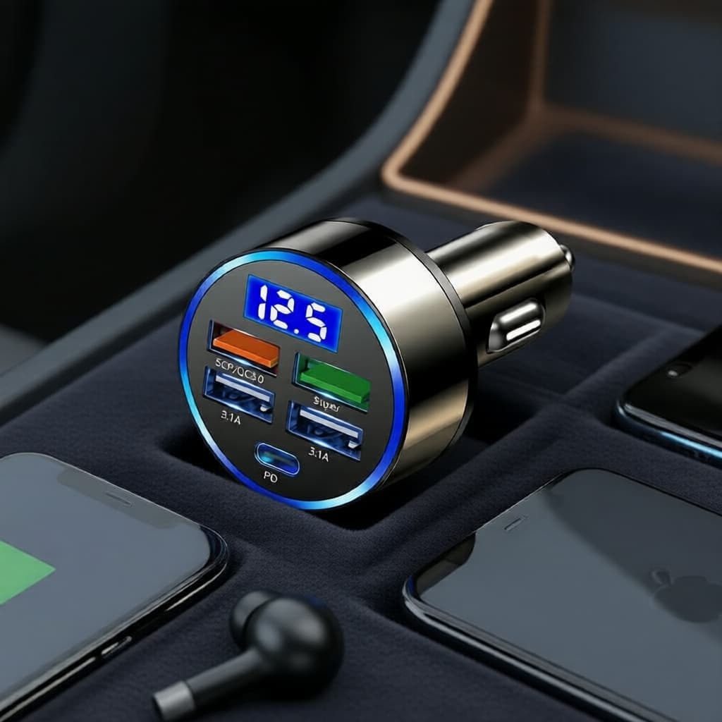 Carregador Veicular Super Rápido USB de 4 Portas para Smartphones